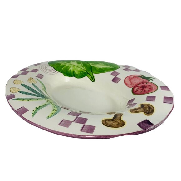 Laurie Gates Oval Serving Bowl Heavy Ceramic Hand Painted Vegetable Checkerboard - Picture 4 of 12